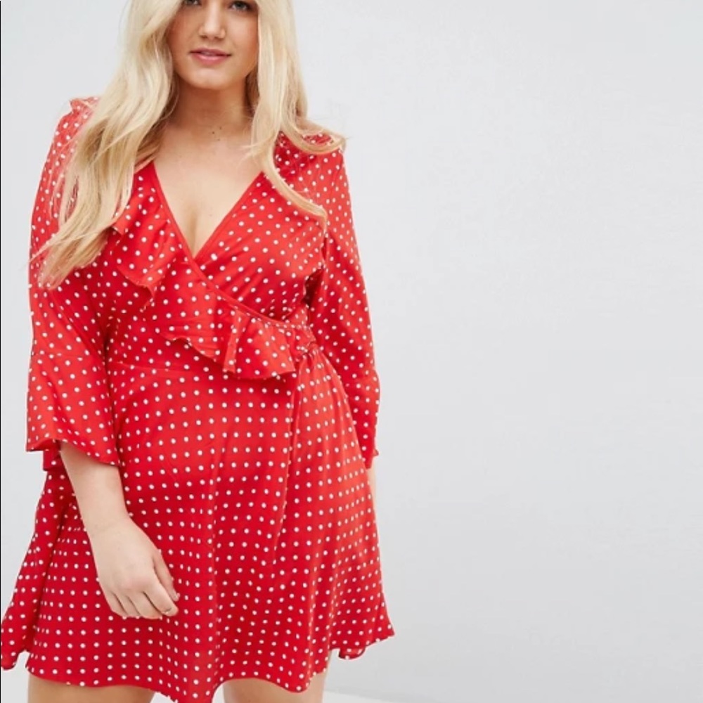 Polka Dot Faux Wrap Dress